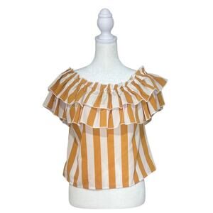 A. Calin by Flying Tomato Off the Shoulder Ruffles Orange White Blouse Size S